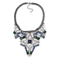 Jewel Tone Art Deco Crystal Stone Statement Necklace